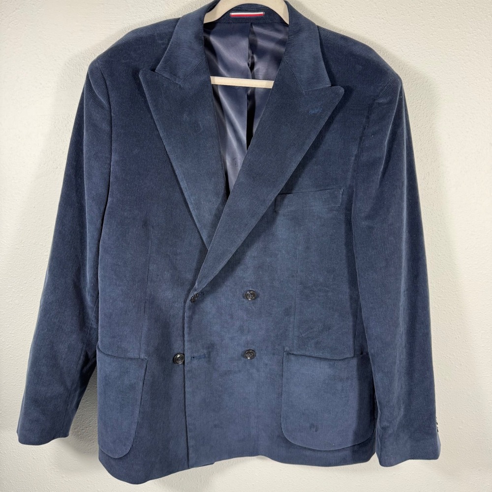 Tommy Hilfiger Corduroy Double Breasted Blazer Navy Blue Men 44S